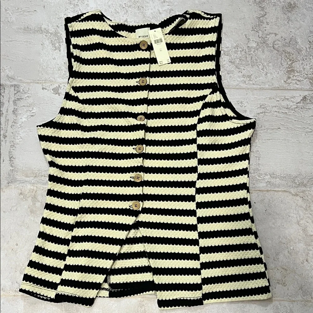 NWT Maeve Striped Button-Front Knit Tank Top - Black & Cream